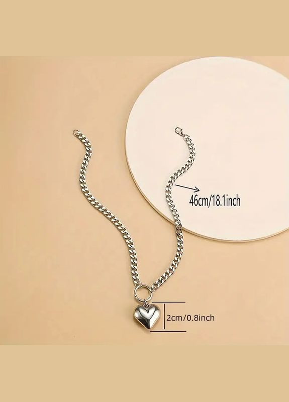 Кулон-подвеска Сердце из нержавеющей стали женская серебристая 46 см 2 см Liresmina Jewelry (331899483)