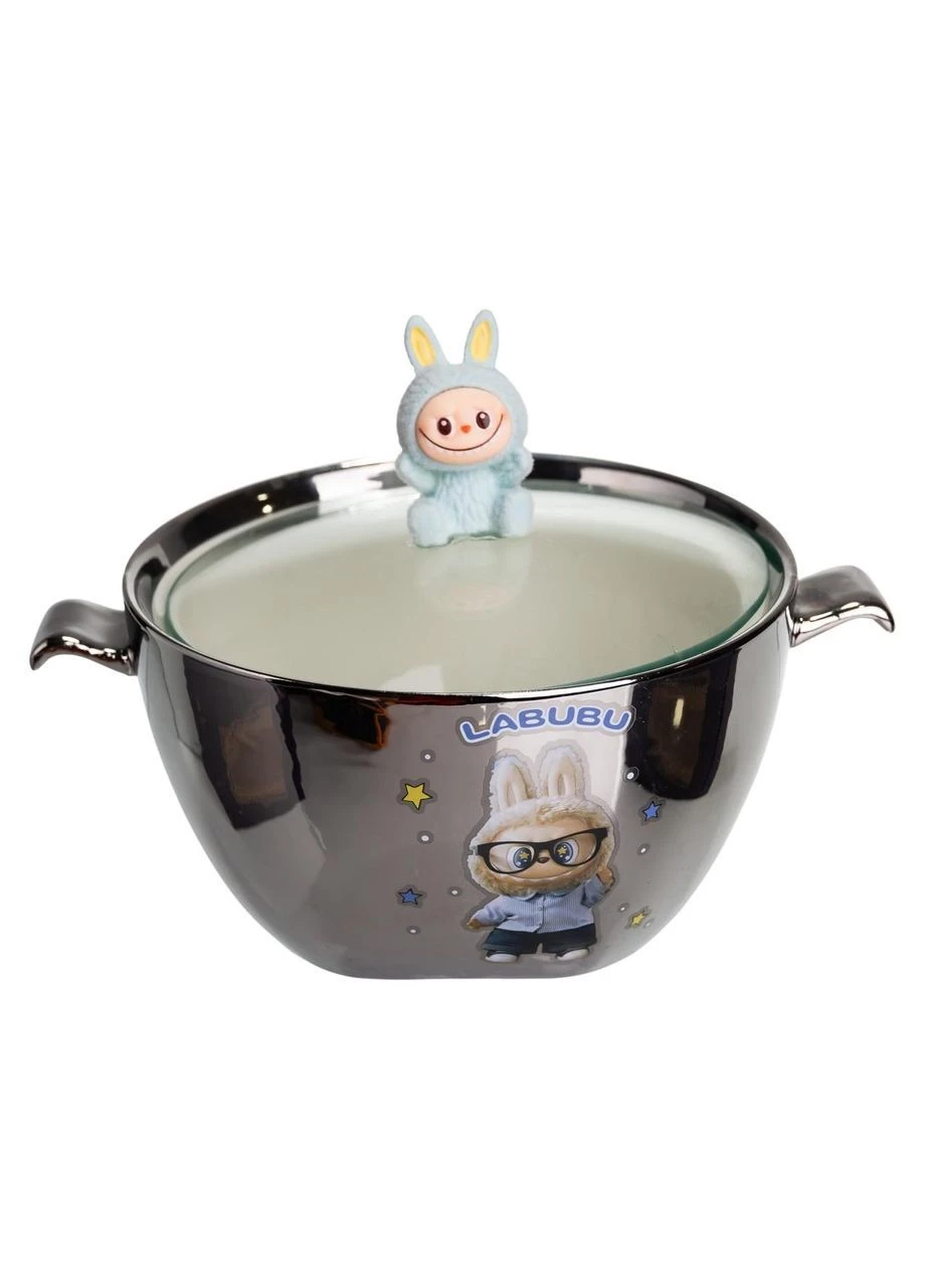 Бульонница фарфоровая Labubu с крышкой и ручками 800 (мл) Ø15 (см) Серебристый с голубым FM-34D Yiwu (380294945)