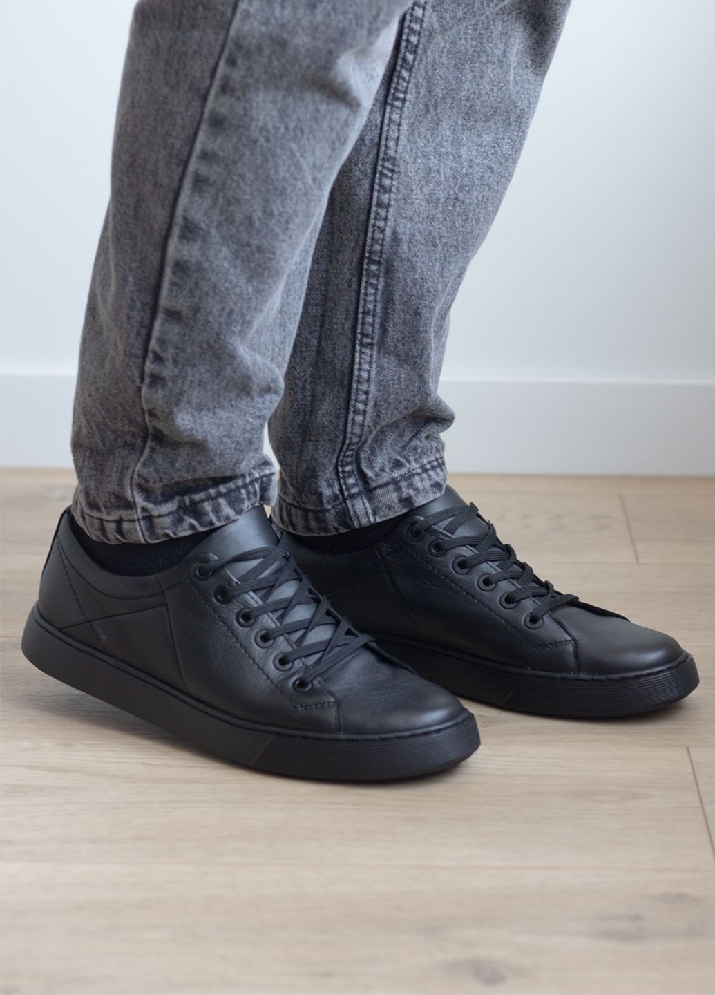 Чорні кеди чоловічі з натуральної шкіри No Brand 5316