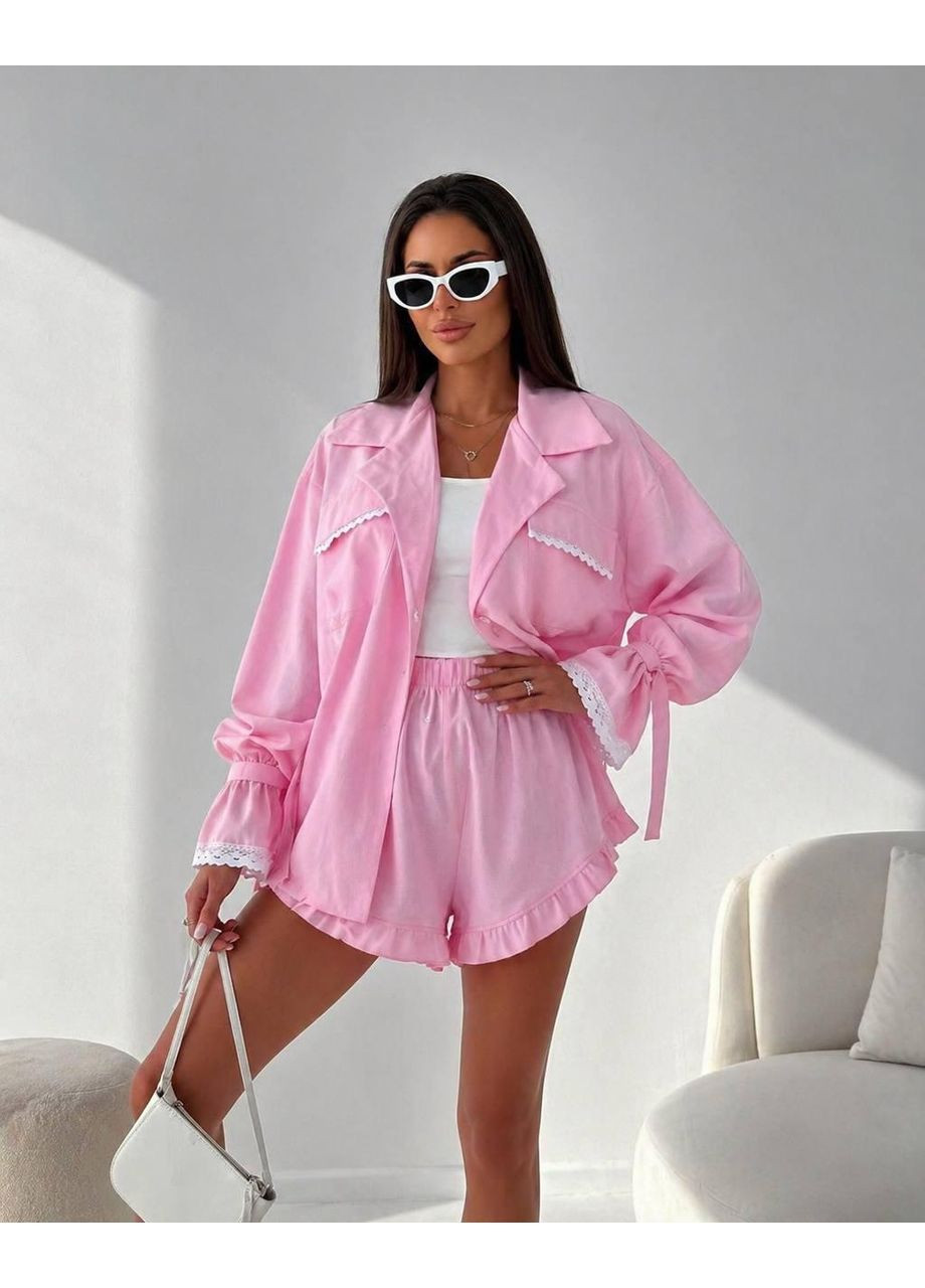 Жіночий костюм з шортами льон No Brand (391384308)