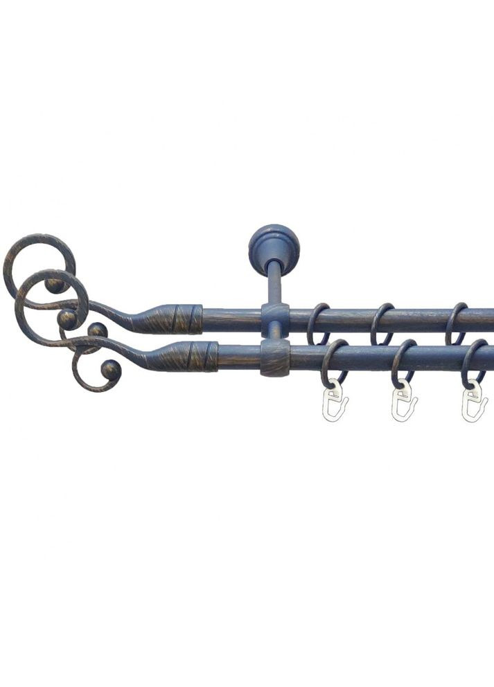 Карниз Флорес металлический двухрядный литой гладкая труба Лазурь Золотая 16\16 мм 160 см (00-00009106) ORVIT (300280767)