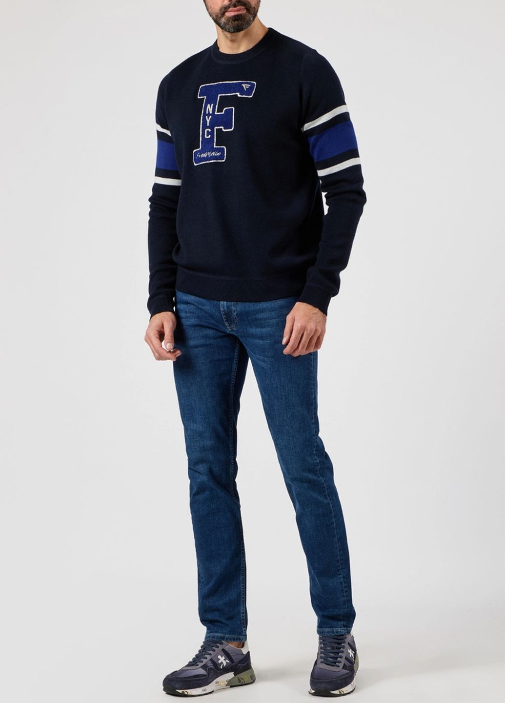 Синий демисезонный свитер Fred Mello