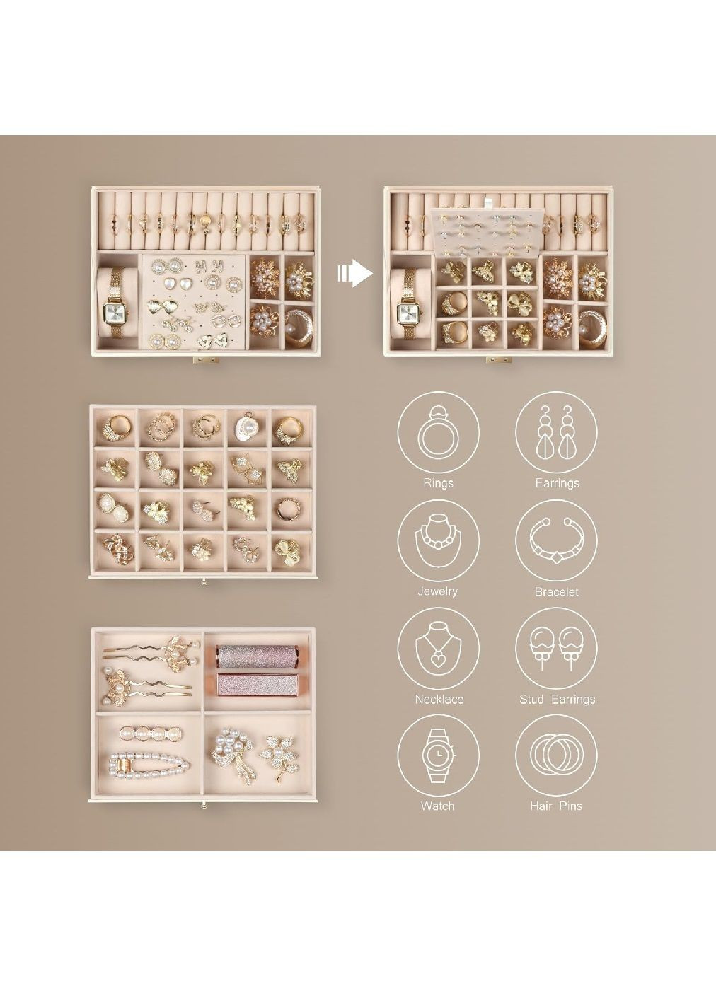 Шкатулка футляр ящик короб бокс органайзер для украшений драгоценностей с ключом 23х13.5х17 см (476878-Prob) Белая Unbranded (292251813)