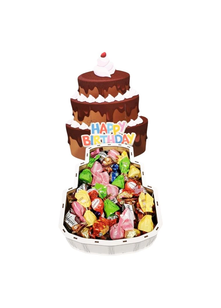"Торт Happy Birthday" Дерев’яний бокс з солодощами №104/2, 1,7 кг, (28х24х10 см) Унікальна цукерка (382821669)