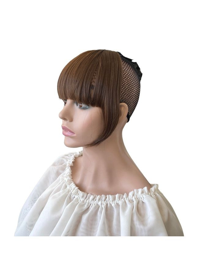 Челка накладная коричневая №8 прямая на заколках из искусственных волос No Brand 6620 (299317340)