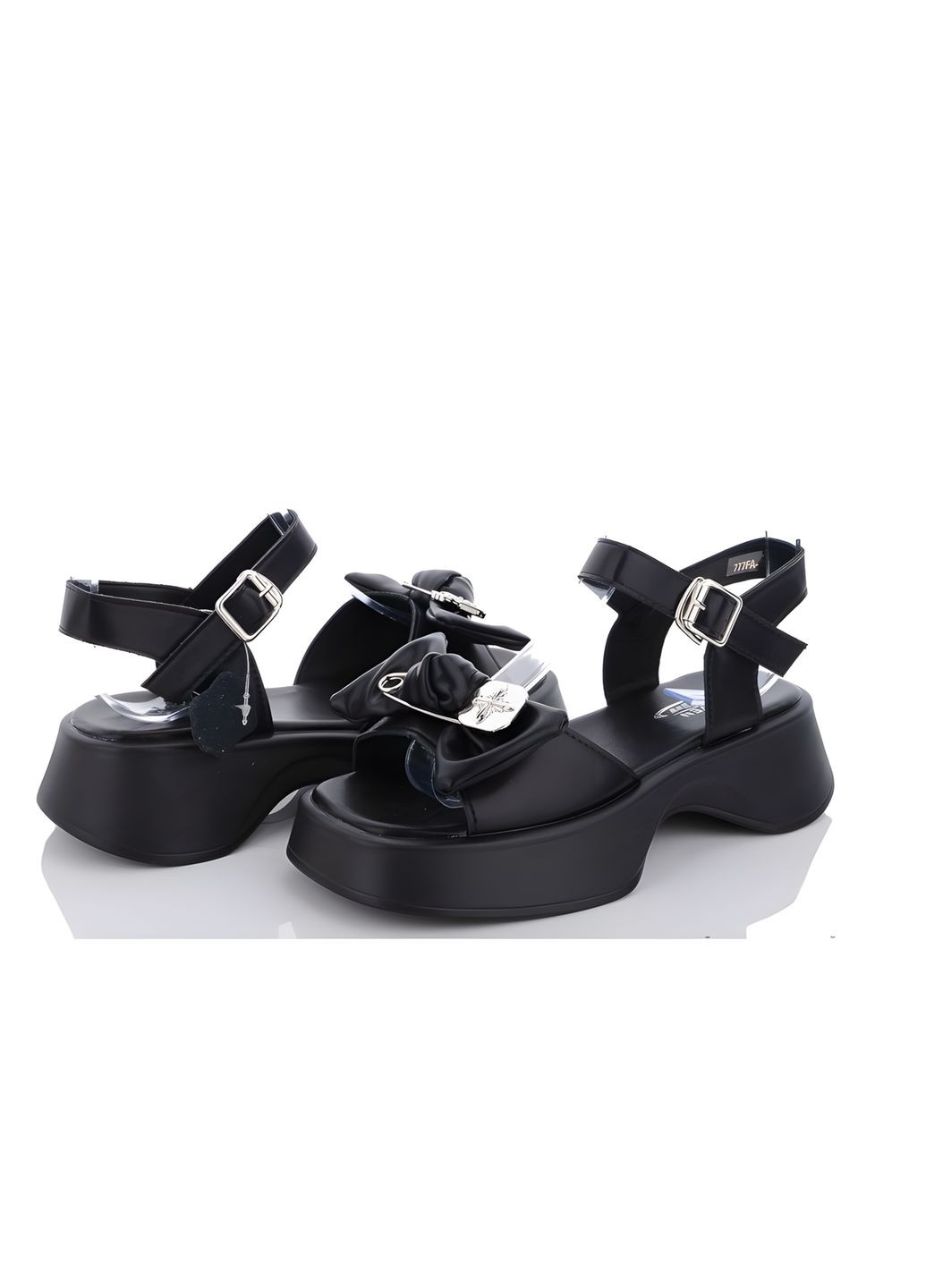 Жіночі шкіряні босоніжки на платформі 1407 Чорні Seven (331431460)