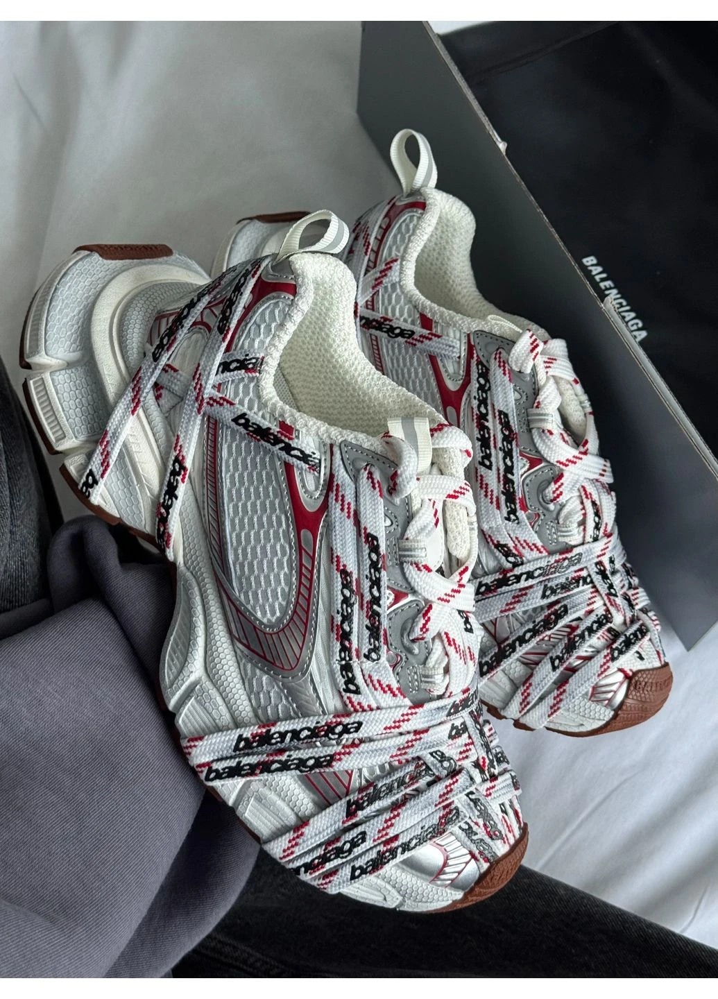Кроссовки женские Balenciaga 3XL Extreme Laces Red White | Баленциага 3XL Экстрим белые No Brand белые демисезоны (379689667)
