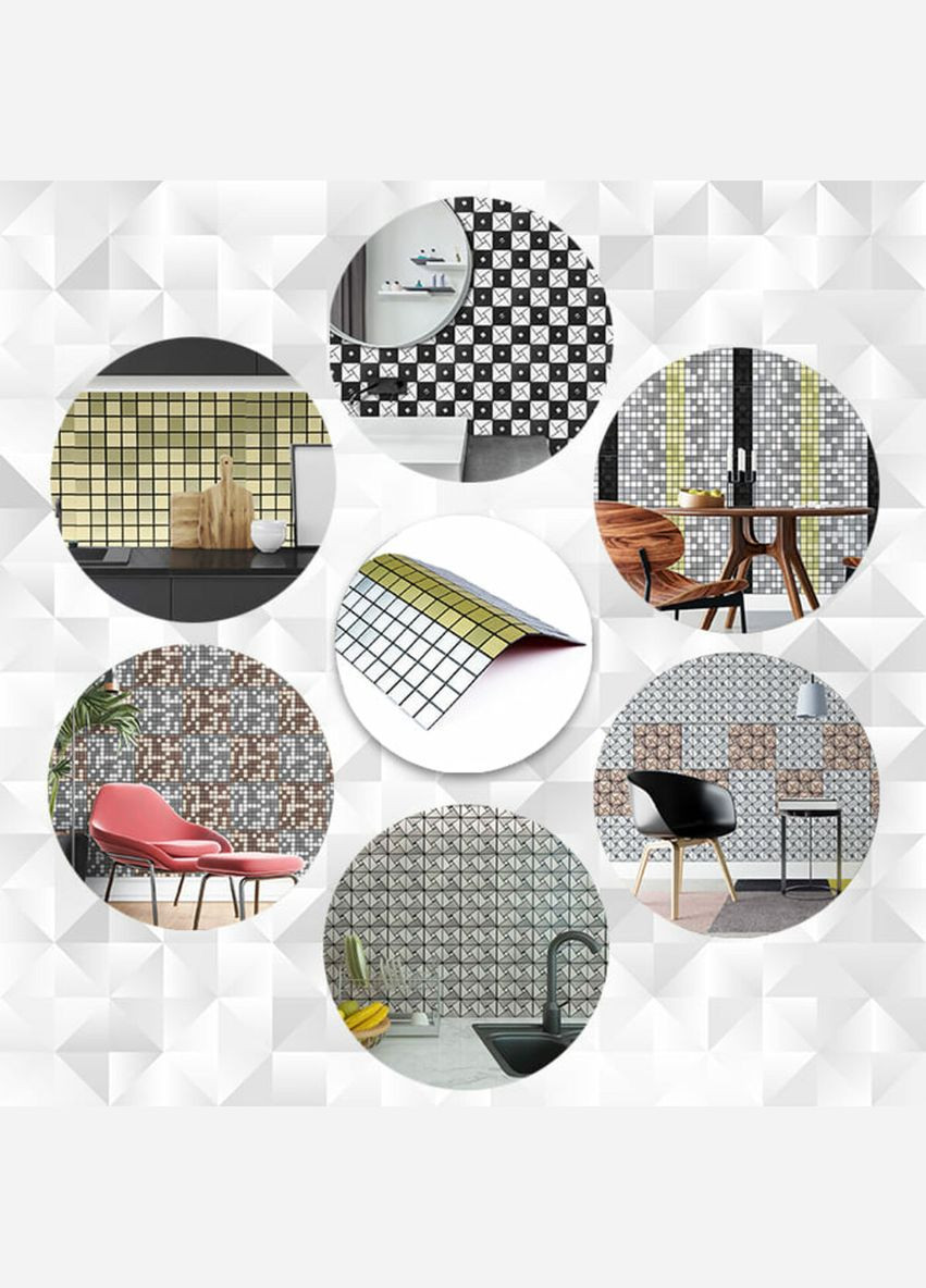 Самоклеящаяся алюминиевая серебряная плитка с золотом мозаика 300х300х3мм SW-00001826 (D) No Brand (328578688)