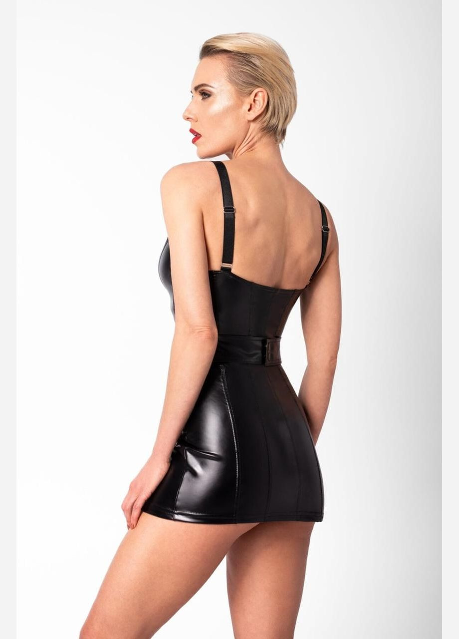 Черное платье noir handmade f320 starlet wetlook minidress with ring belt - xl No Brand