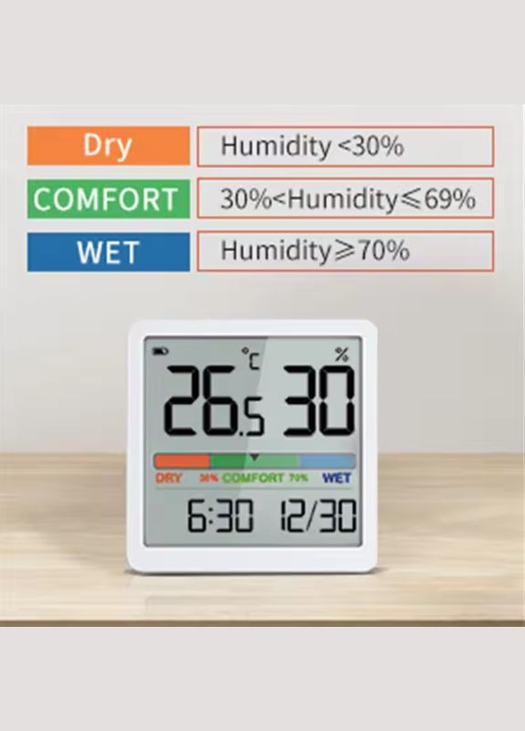 Термометр, гігрометр, годинник компактний з підставкою та магнітом. Термогігрометр. No Brand (319847346)