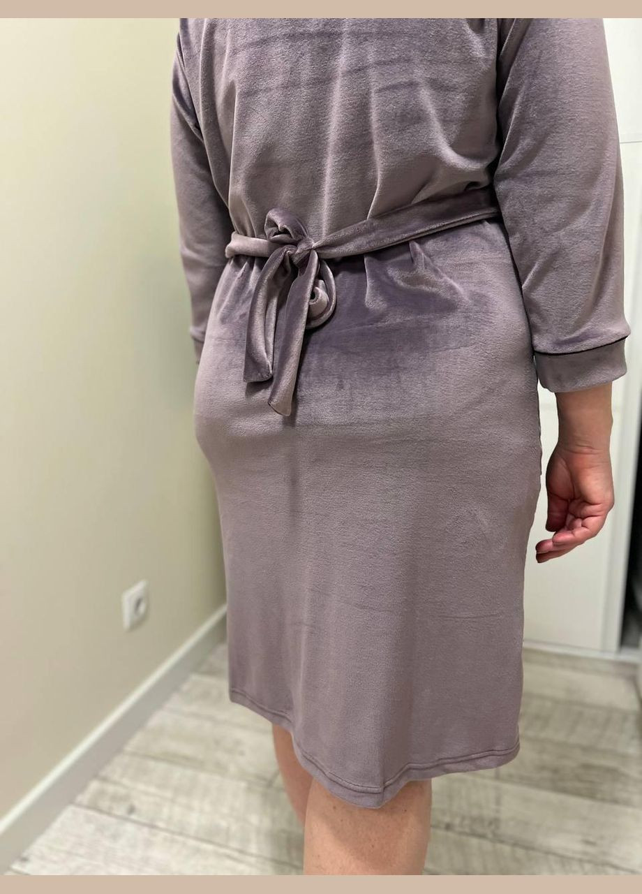 Жіночий домашній халат батал велюр 4XL сірий (П4К-batal-velur-001-07) No Brand (306633148)