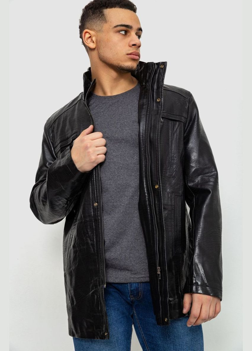 Черная демисезонная куртка мужская демисезонная экокожа, цвет черный, Ager