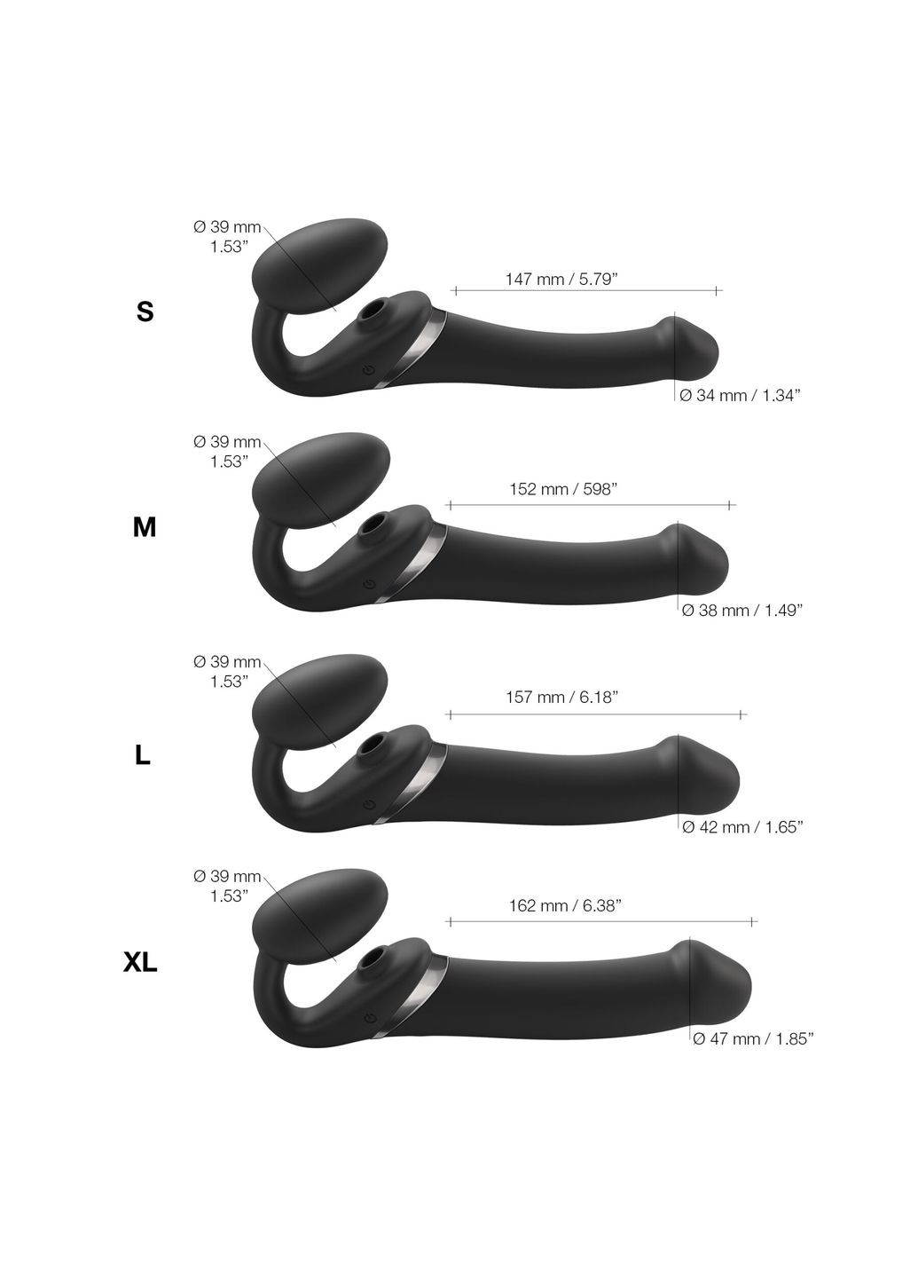 Безремінний вібрострапон з вакуумною стимуляцією MULTI ORGASM Black S, регульований Strap-On-Me (296627302)
