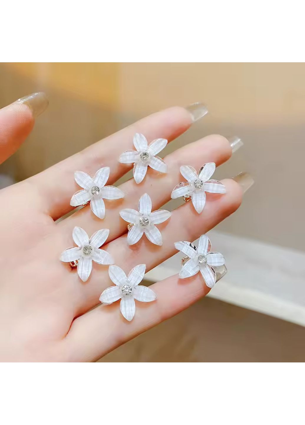 Мини шпильки-цветочки со стразами, набор 10 шт No Brand (352296952)