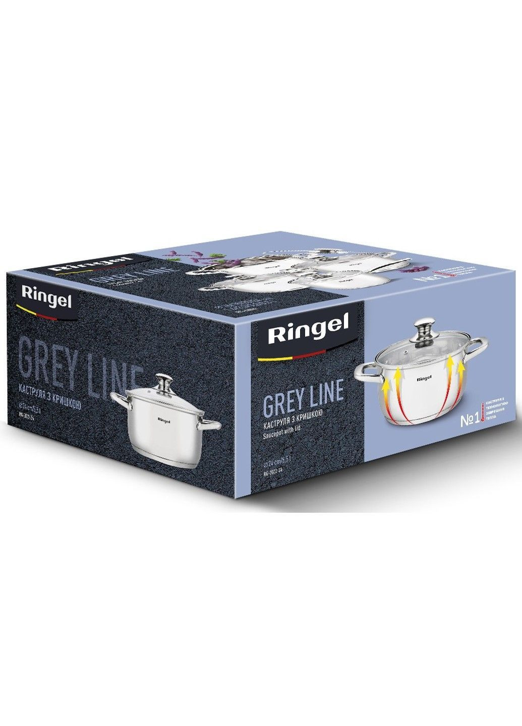 Кастрюля Grey line 24 см (5.5л) с крышкой нерж (RG-2022-24) Ringel (365275104)