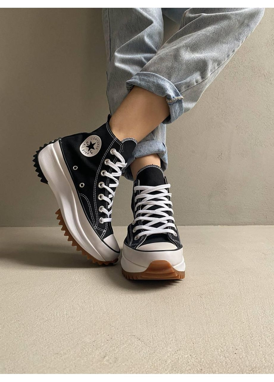 КЕДИ ЖІНОЧІ CONVERSE RUN STAR HIGH BLACK WHITE КОНВЕРС РАН СТАР No Brand чорні демісезони (367174341)