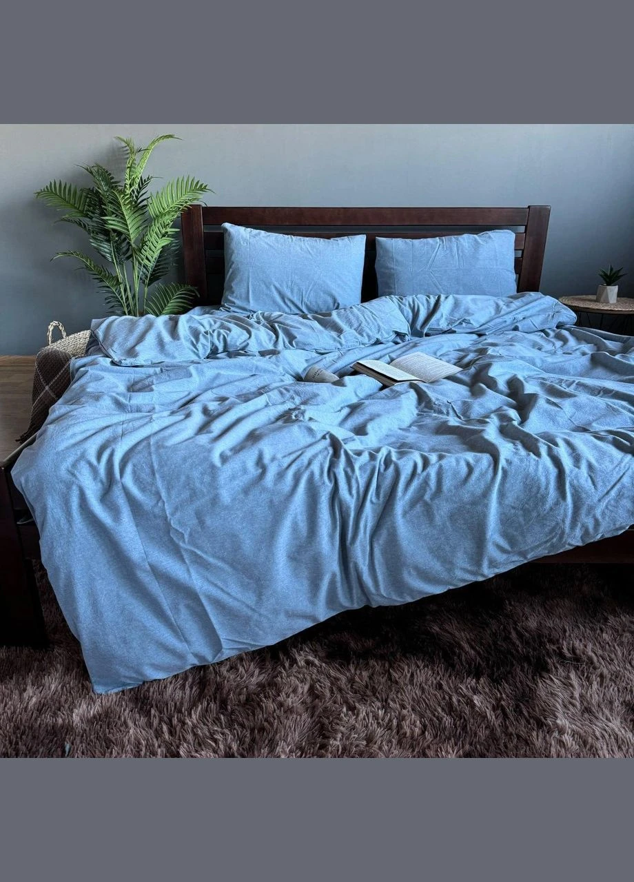 Постільна білизна Washed Cotton Однотонний Євро 200 x 220 Варена бавовна Блакитна 70 х 70 No Brand (307355917)