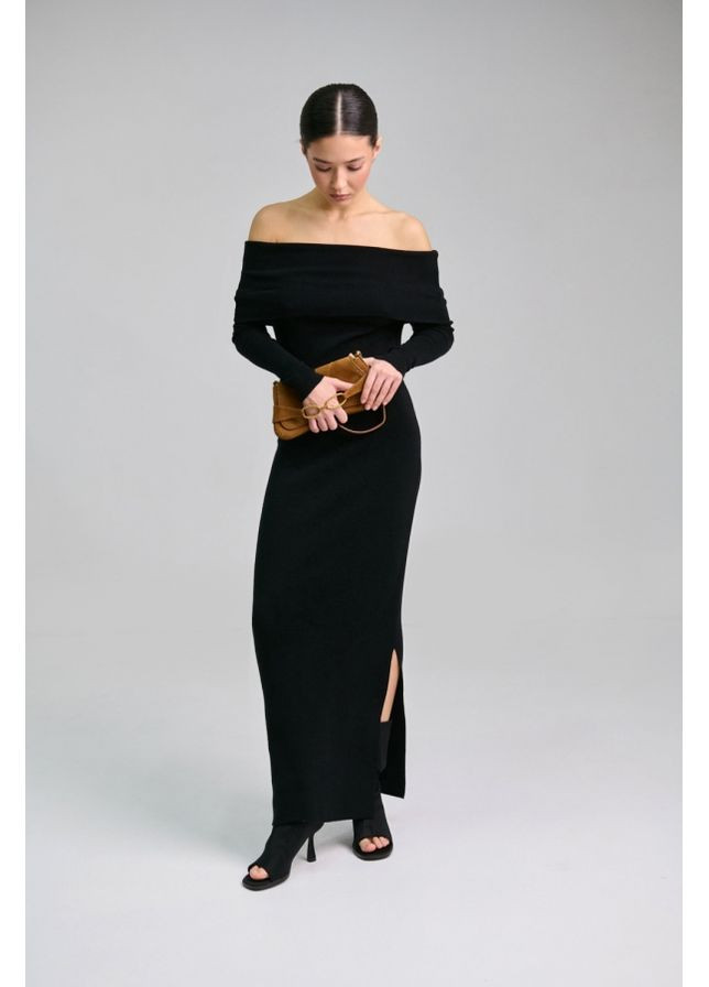 Черное праздничный нежное платье с открытыми плечами и эластаном для идеальной посадки (2824) Triko Bakh