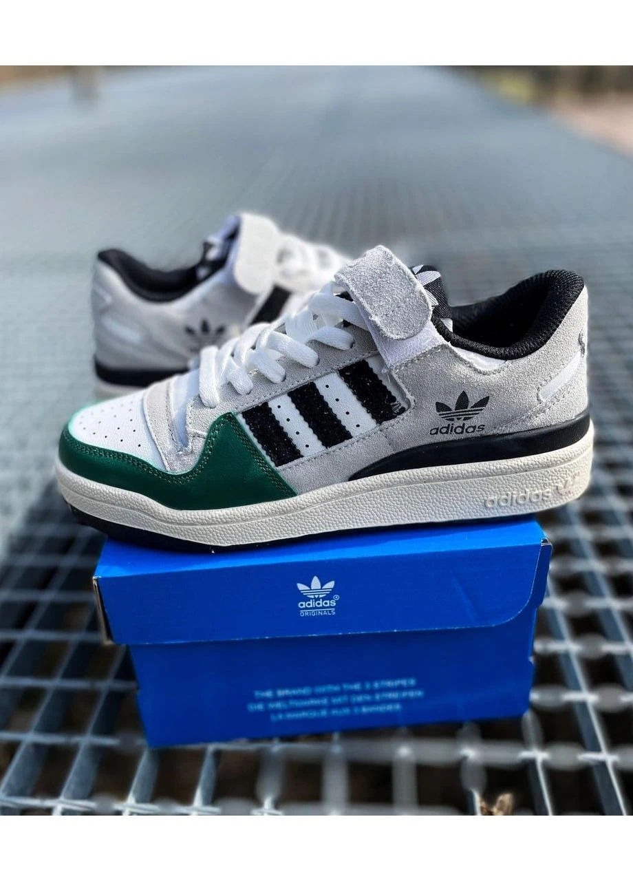 Білі літні кросівки adidas forum low white green black адідас форум No Brand