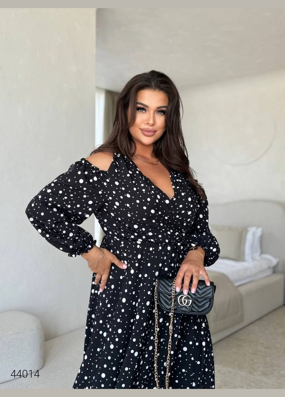 Чорна повсякденний сукня максі в горох Liton в горошок