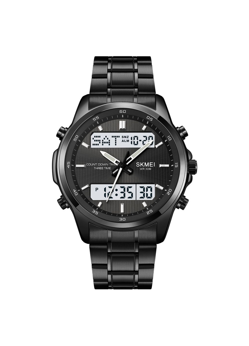 Годинники 2049 Black-White чоловічі кварцові з будильником і секундоміром чорні електронні ProDobro (367264653)