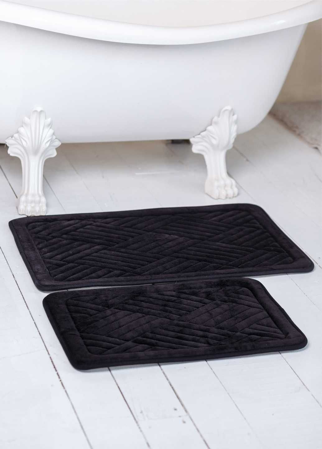 Набор ковриков для ванной/туалета фланелевый 2шт: 50 x 80 см + 40 x 60 x 1.5 см Черный (191025) Lovely Svi Антиковзні килимки (365751049)