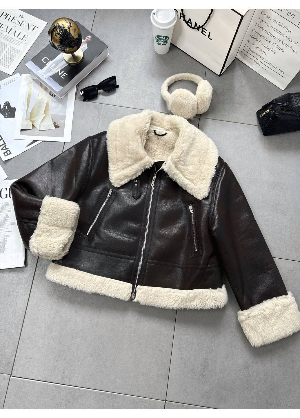 Женская дубленка из экокожи на меху No Brand (362682091)