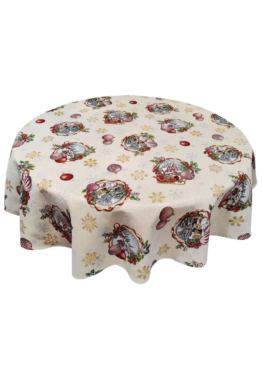 Гобеленова скатертина кругла з золотистою ниткою новорічна святкова скатертина для круглого столу 240 Maystat (306812344)