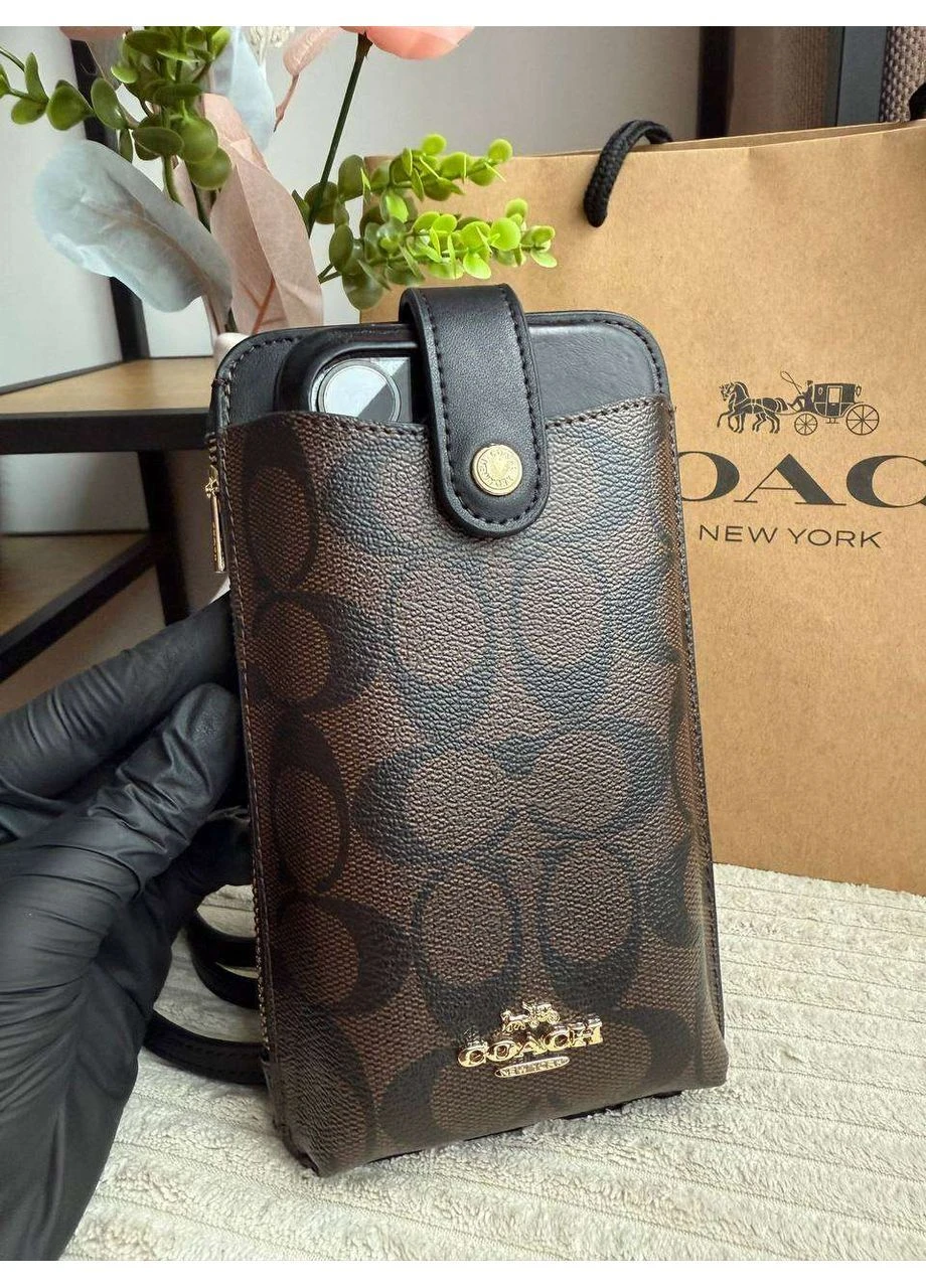 Сумка чохол на телефон з натуральної шкіри Smartphone Shoulder Coated Canvas Smooth Leather Signature Phone Crossbody Coach (400041101)