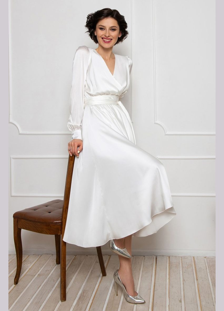 Білий вечірня плаття а-силует, на запах FashionYouWant однотонна