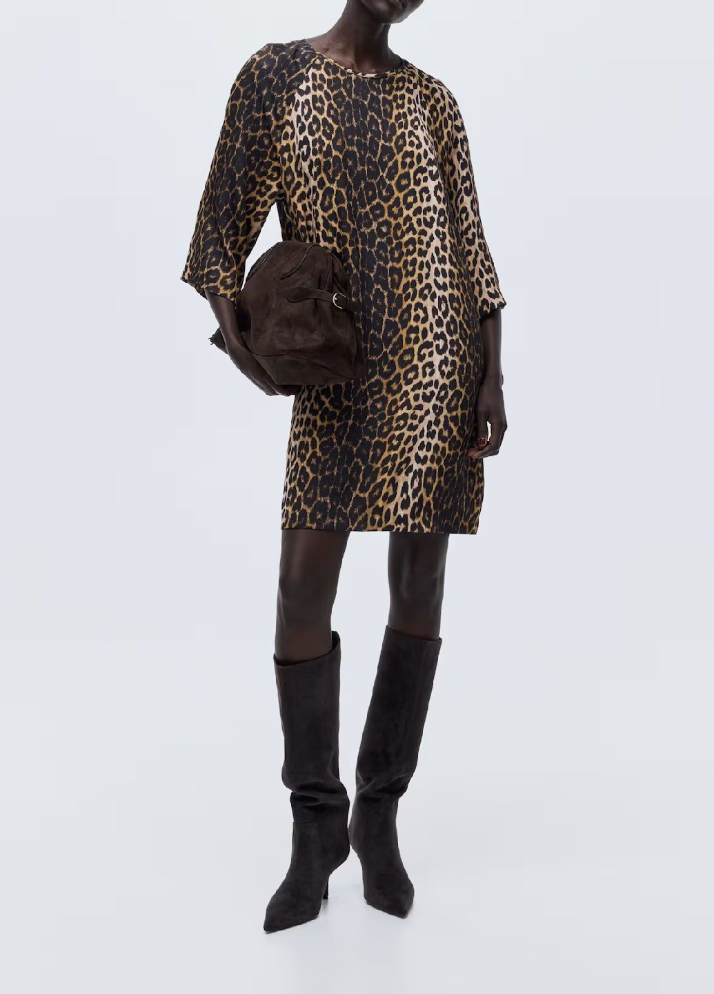 Бежевое кэжуал платье H&M с животным (анималистичным) принтом