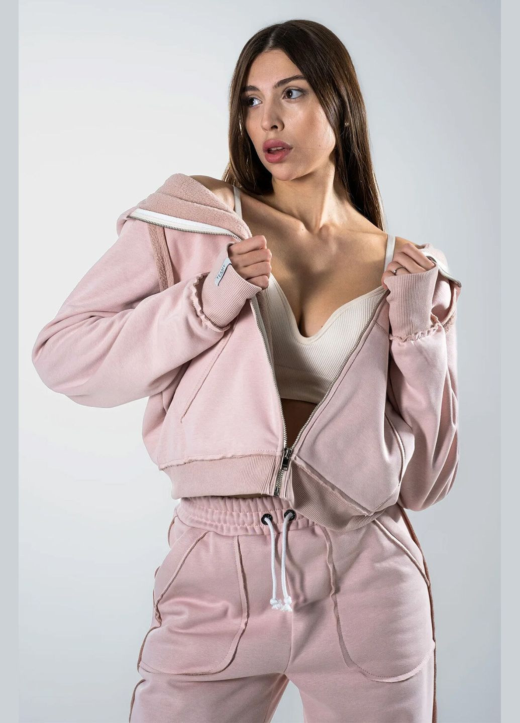 Жіночий теплий спортивний костюм на блискавці оверсайз Francis Світло-рожевий Teamv (317310426)