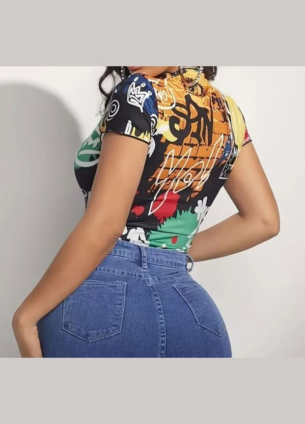 Жіноче боді з принтом "Графіті", коротким рукавом, розмір (арт. 326) No Brand (350886166)