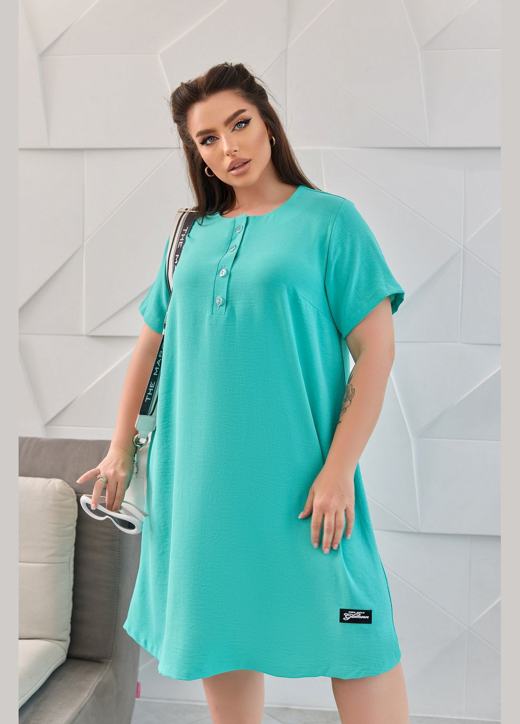 Бирюзовое повседневный платье свободного кроя платье-футболка No Brand однотонное
