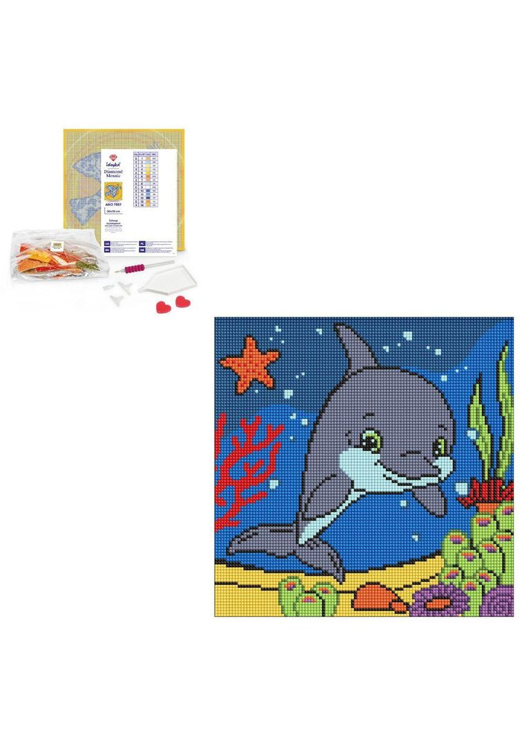 Набор с алмазной мозаикой для детей "Добрый дельфин" 30х30см (AMO8111) Ідейка (338532425)