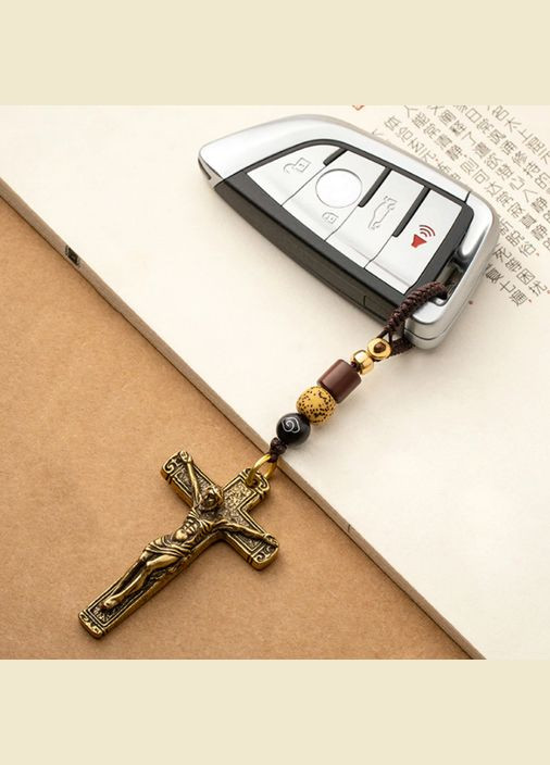 Винтажный ретро медный латунный металлический автомобильный брелок статуэтка подвеска с крестом Иисуса No Brand (292260538)