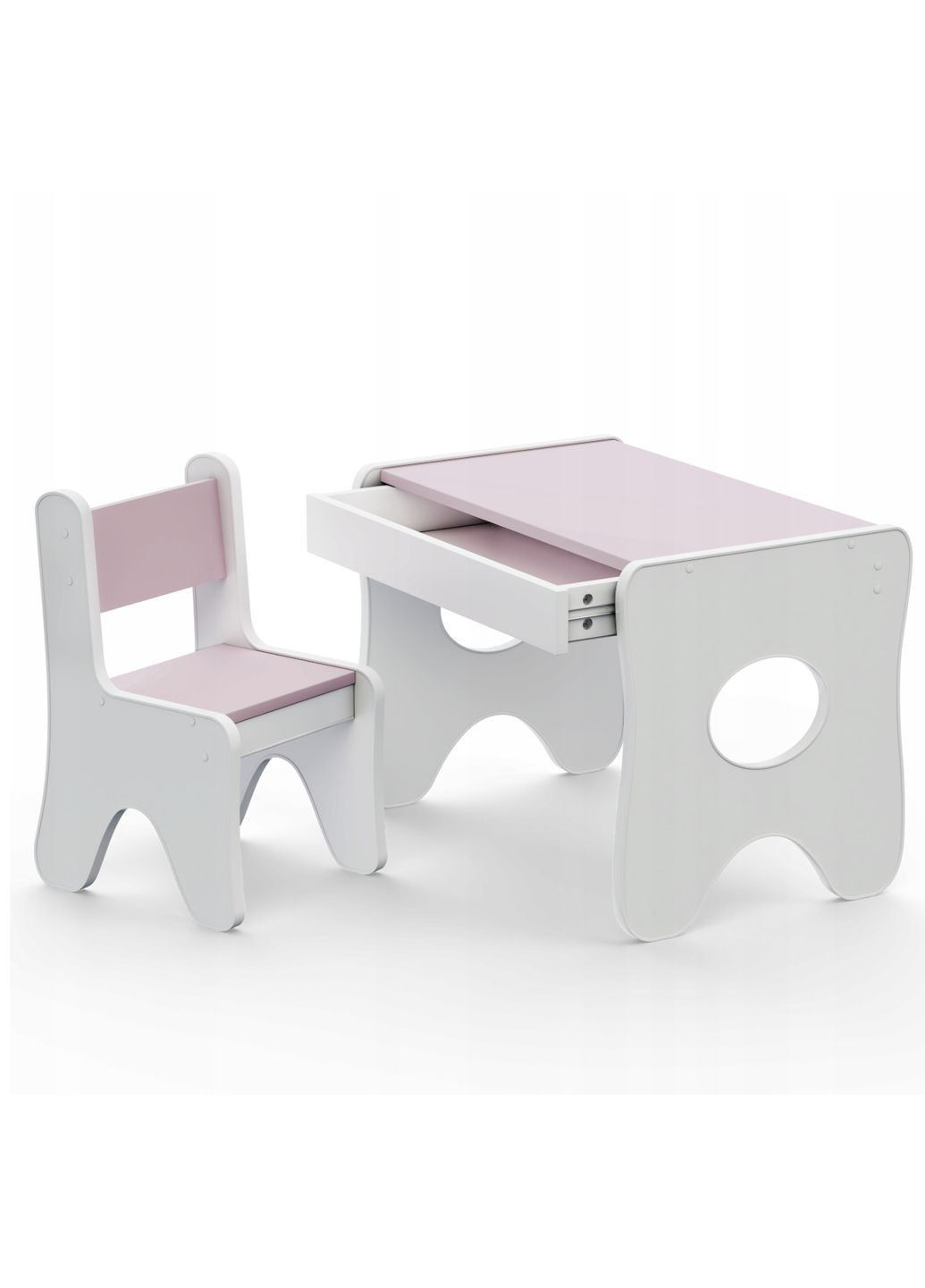Набір дитячих меблів столик з ящиком та стільчик 70×45×51, стіл та стілець для дітей, білий з рожевим No Brand (361259089)