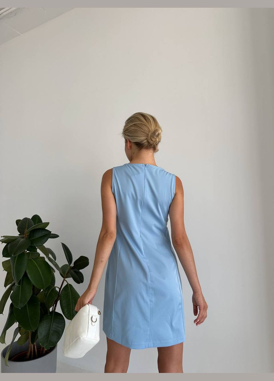 Голубое кэжуал а-силуэтное мини платье а-силуэт Adelante однотонное