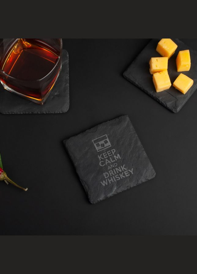 Подставка из сланца "Keep calm and drink whiskey", Черный, Black, английский BeriDari (293510109)