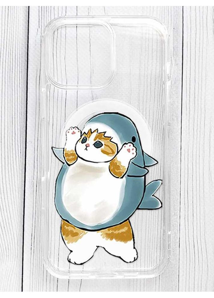 Магнітний чохол на iPhone 16 Pro Max із підтримкою MagSafe Котик акула (принт 379) Silicone Case (356123308)