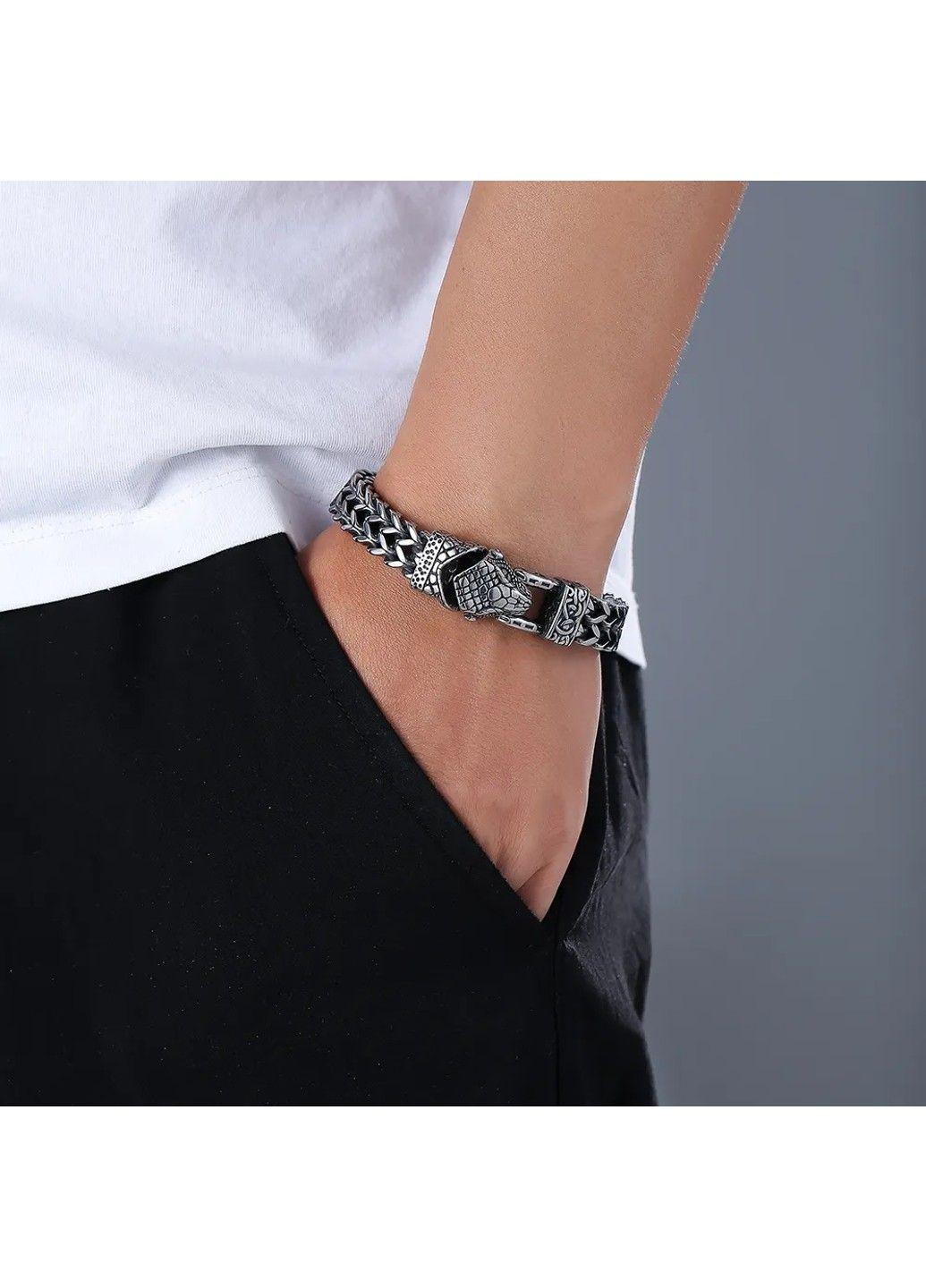 Чоловічий браслет з нержавіючої медичної сталі голова кобри BS-301 No Brand (326601675)