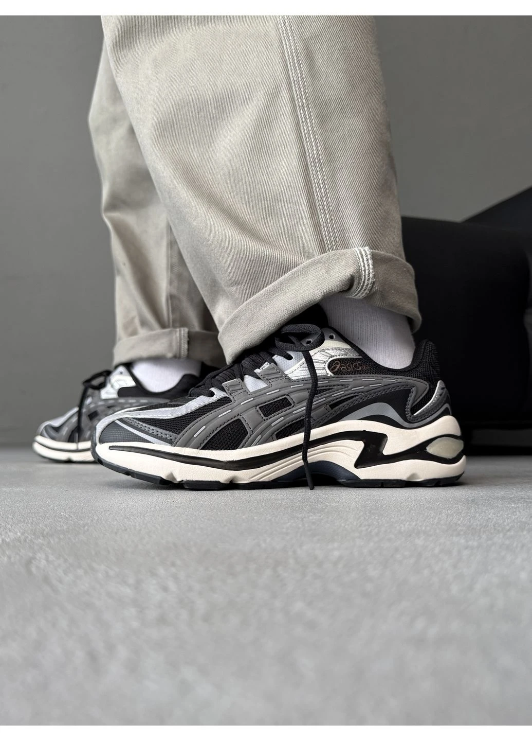 Черные демисезонные кроссовки мужские asics gel-preleus black/grey асикс гель черные No Brand
