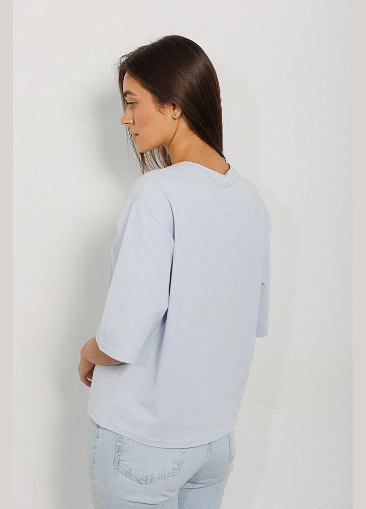 Комбинированная всесезон футболка женская оверсайз базовая голубая с удлинёнными рукавами mkar32945-1 Modna KAZKA