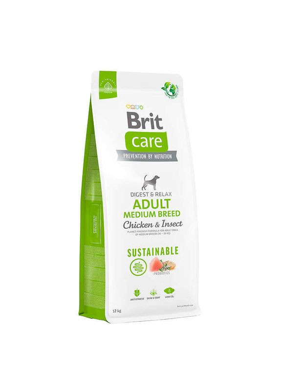 Dog Sustainable Adult Medium Breed - Сухий корм з куркою та комахами для дорослих собак середніх порід - 12 кг Brit Care (327062561)