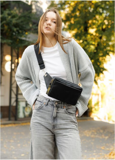 Сумка бананка з натуральної шкіри чорна No Brand (314454909)