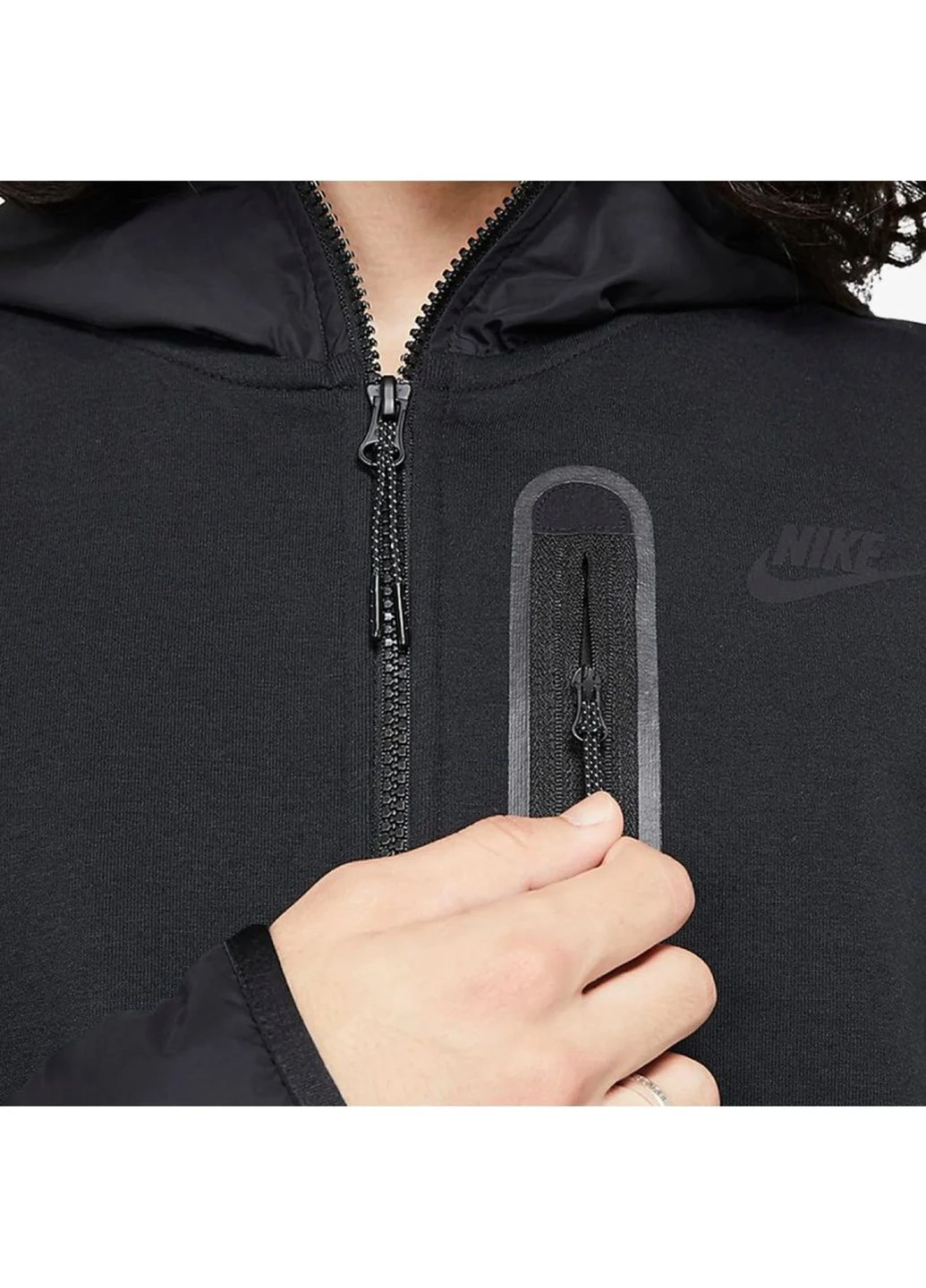 Мужская толстовка M Nsw Tch Flc Fz Wvn Hoode Mix Black Nike (364837710)