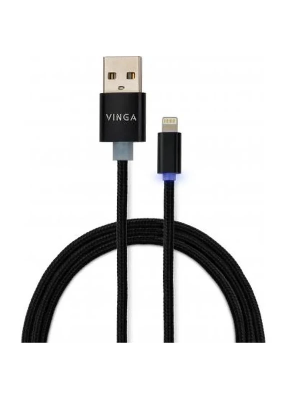 Дата кабель USB 2.0 AM to Lightning 1m LED black (VCPDCLLED1BK) Vinga (399102008)