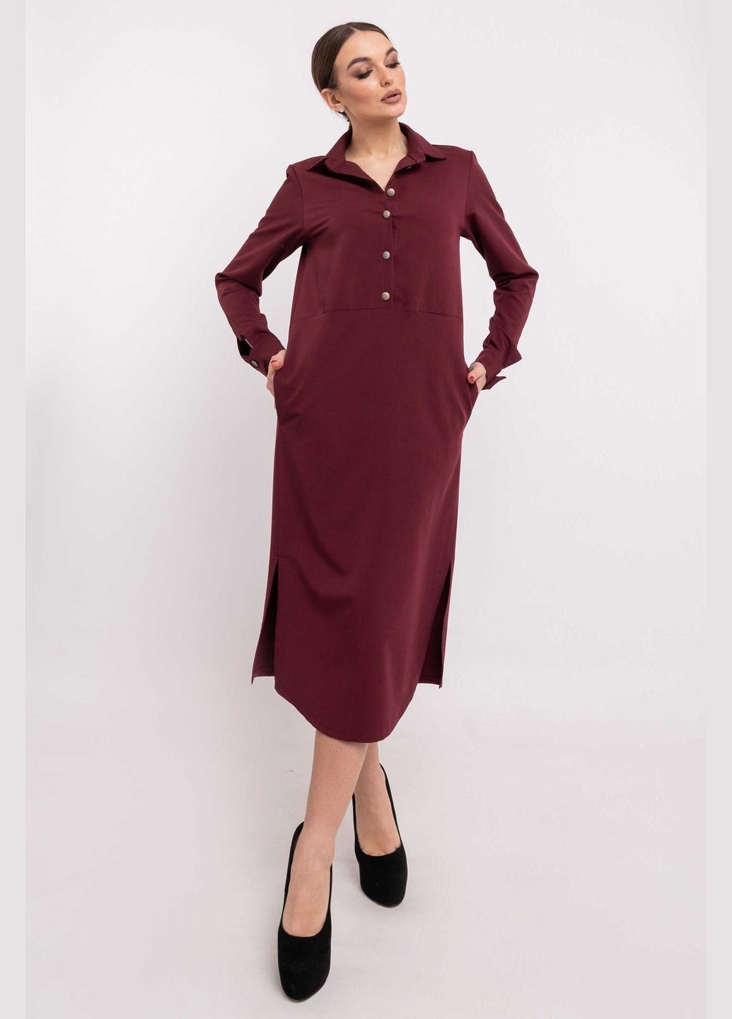 Бордовое повседневный женское платье-рубашка прямого силуэта с застежкой на пуговицы (пл 0520) RiMari
