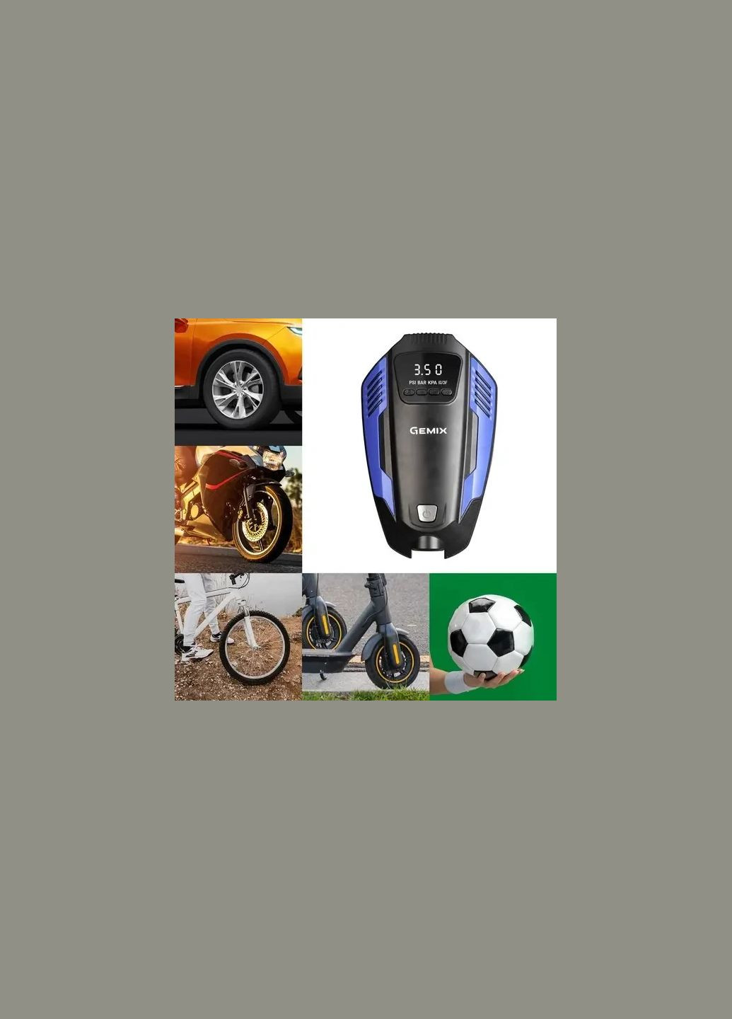 Автокомпресор Model E black/blue поршневий, цифровий манометр, функція AUTOSTOP, ліхтарик, 35 л/хв Gemix (323036849)