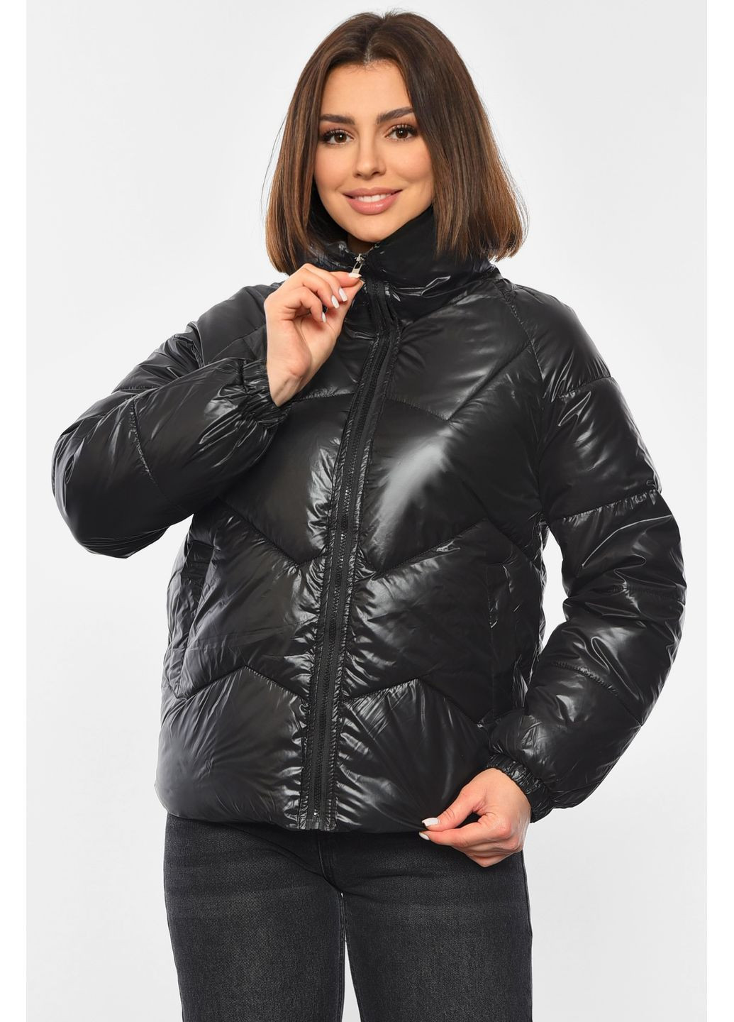 Черная демисезонная куртка женская демисезонная черного цвета Let's Shop